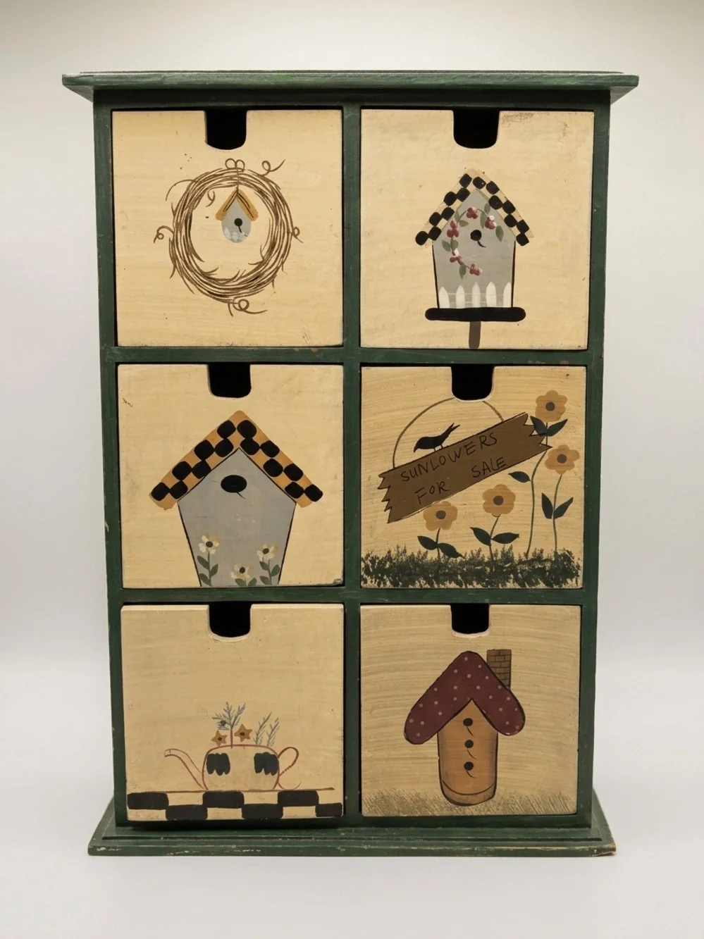 Vintage Hand-Painted Wooden 6-Drawer Trinket Chest Cottagecore Decor